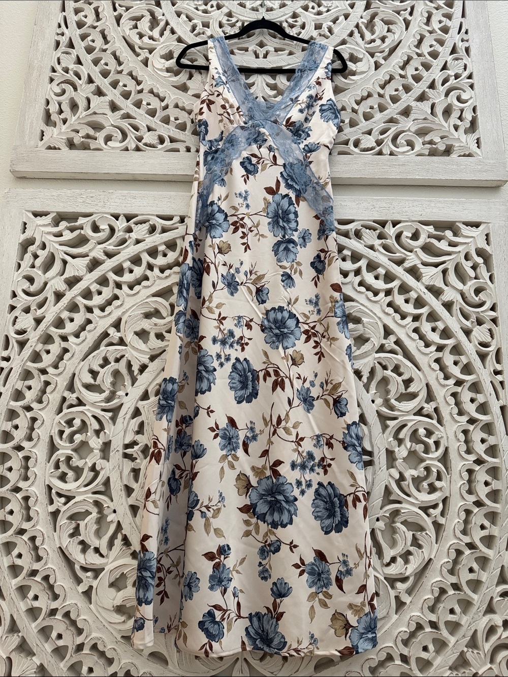 Sincerely Jules Cream Maxi Dress with Blue Floral Print
